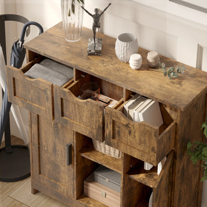 Elegant Wooden Floor Cabinet with Drawers and Shelves - Stylish Storage Solution for Any Room