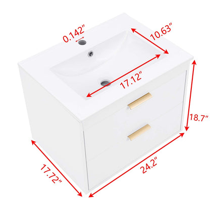 24" Floating Bathroom Vanity with White Sink & Soft-Close Doors – Elevate Your Modern Bathroom