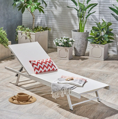 Salton White Adjustable Chaise Lounge, Metal & Mesh | Viva