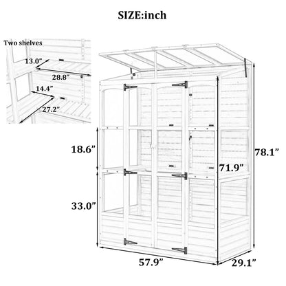 78-in Wooden Greenhouse with 4 Skylights & Folding Shelves | Viva