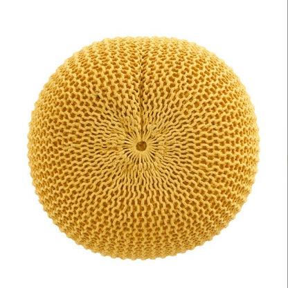 Viva Elite Bordeaux Knitted Cotton Round Pouf in Mustard Yellow