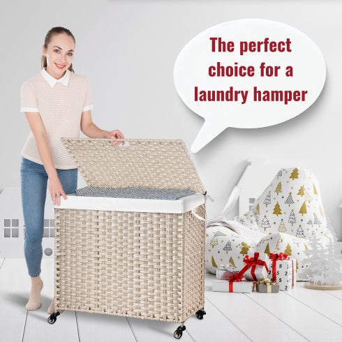 Viva Atelier Cascade 160L Rattan Laundry Hamper with Lid & Removable Bags