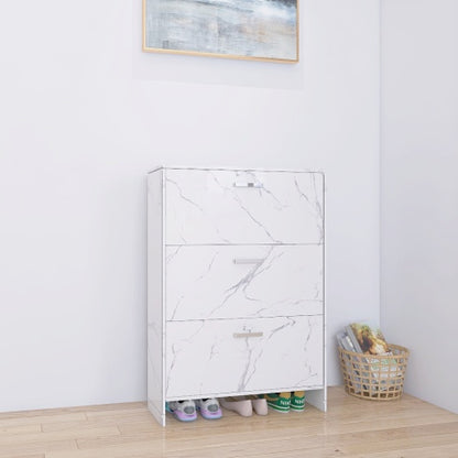 Viva Aria High-Gloss White Marble 3-Door Shoe Cabinet