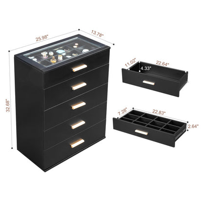 5-Drawer Storage Cabinet with LED Light & Tempered Glass – Elegant & Smart Organization