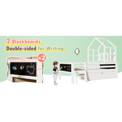 Twin House Bed with Ladder, Drawer & Blackboards | Viva
