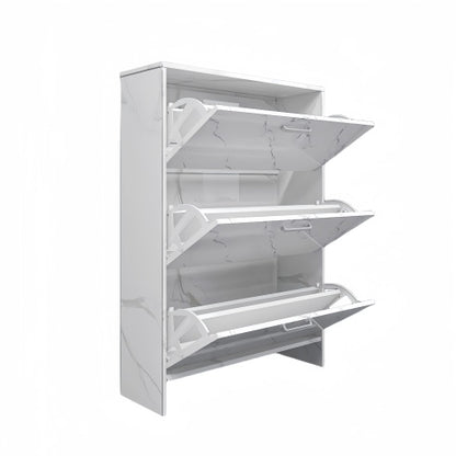 Viva Aria High-Gloss White Marble 3-Door Shoe Cabinet