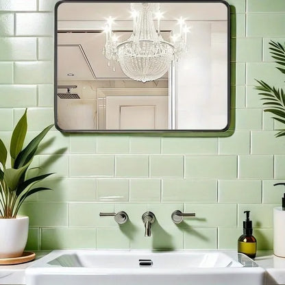 large 40-inch x 30-inch black bathroom mirror is stylishly simple with clean reflection