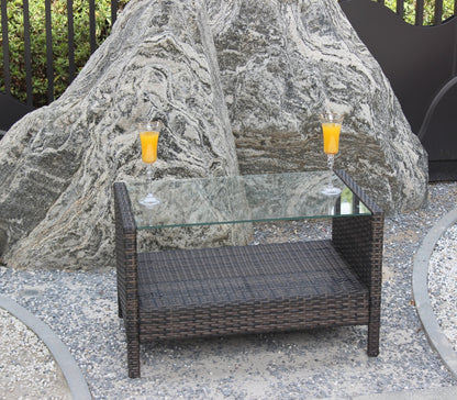 Outdoor Patio Furniture Coffee Table With Clear Tempered Glass