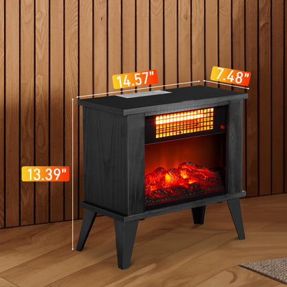 ZOKOP HT1287B 15'' Freestanding Electric Fireplace - Elegant Black Wood Finish, 1000W Quartz Tube Heater with Dual Temperature Control