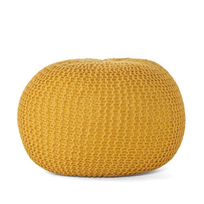 Viva Elite Bordeaux Knitted Cotton Round Pouf in Mustard Yellow