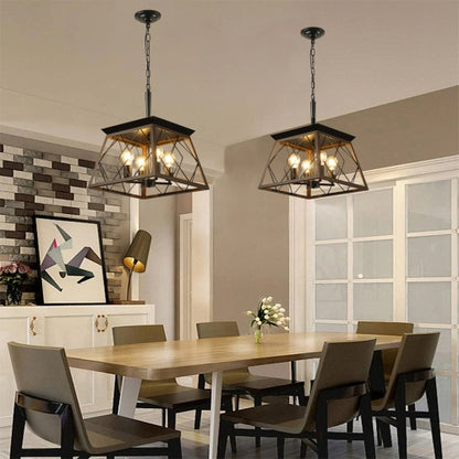 Viva Elite Farmhouse Chandelier - 4-Light Vintage Pendant with Walnut & Black Finish