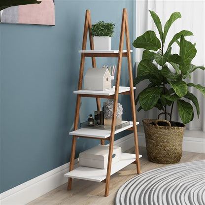 Solid Wood, Bamboo Wood, Oxford A- Shaped Ladder Display Bookshelf