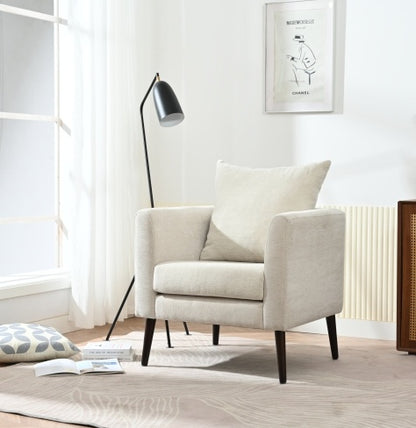 Beige Chenille Armchair with Rubberwood Legs | Viva