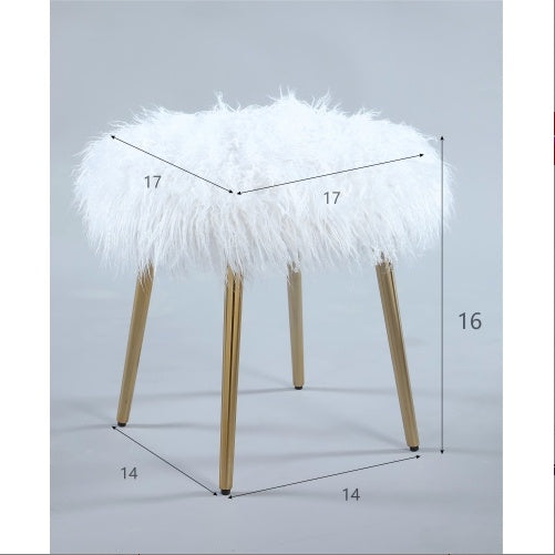 White Ravni Faux-Fur Ottoman with Rose-Gold Legs | Viva