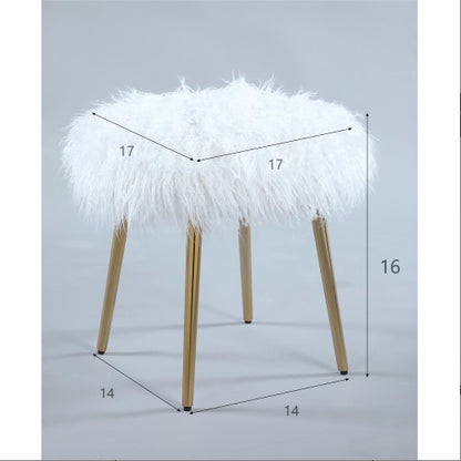 White Ravni Faux-Fur Ottoman with Rose-Gold Legs | Viva