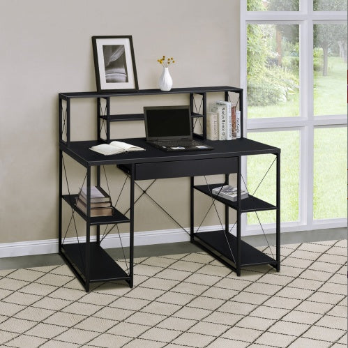 Viva Noir Éclat Collection: Viva Noir Éclat Black Office Desk with Shelving & Hutch
