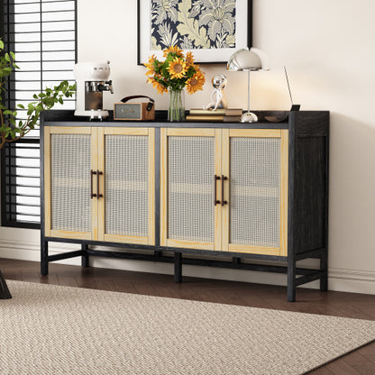 Black & Natural 60-Inch Rattan-Door Sideboard | Viva