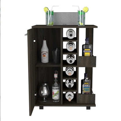 Brown Espresso-Finish Bar Cart with 6-Bottle Rack | Viva
