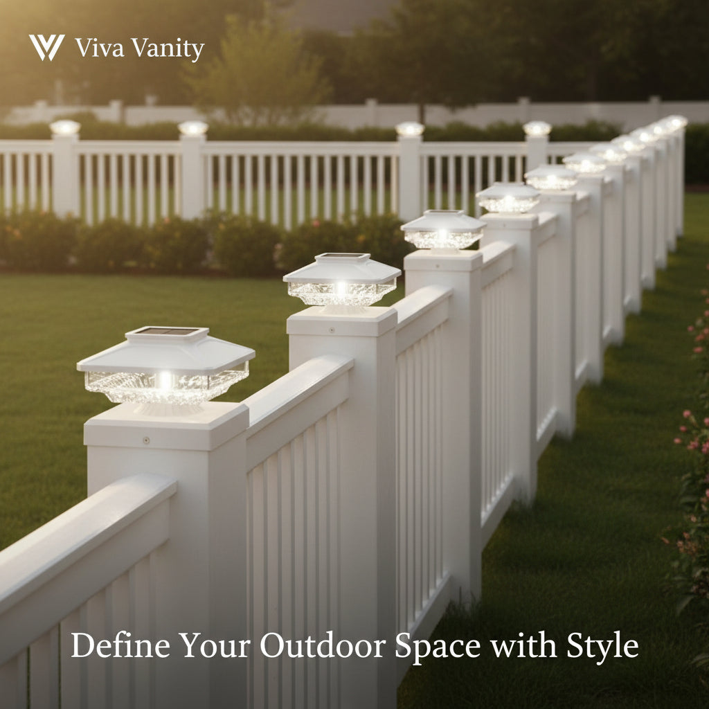 Solar-powered outdoor lights on steps with a blurred background