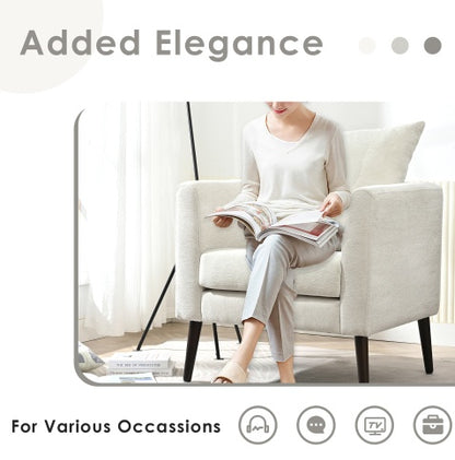 Beige Chenille Armchair with Rubberwood Legs | Viva