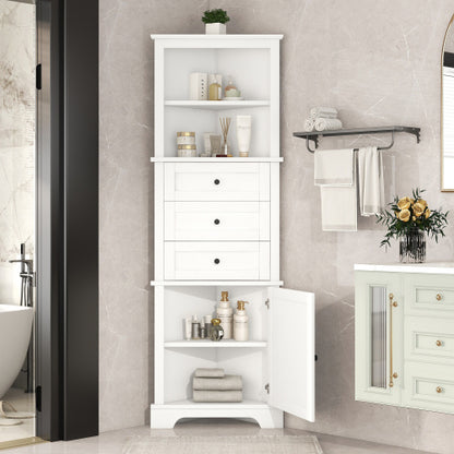 White 68.9-Inch Corner Cabinet with 3 Drawers | Viva