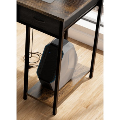 47-Inch Computer Desk with Power Outlet – Rustic Brown Writing Desk with 7 Fabric Drawers & Large Side Pocket