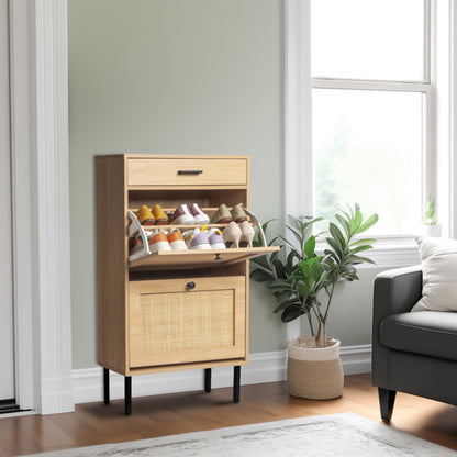 Viva Essentials – Rattan Shoe Cabinet with Drawstring & Dual Compartments
