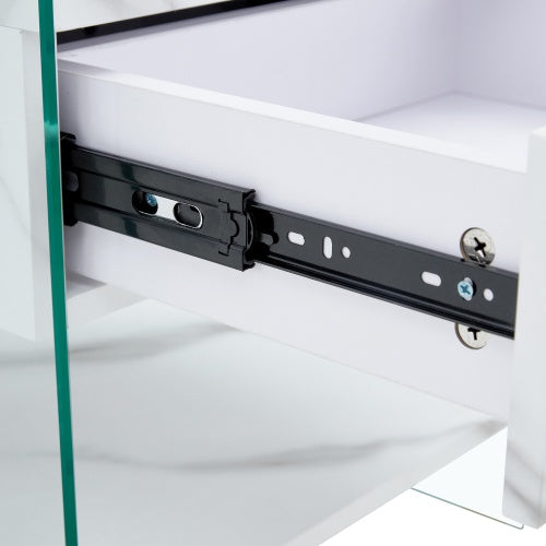 Viva Nocturne Elite White Glass Nightstand – Premium 1-Drawer Tempered Glass Bedside Table