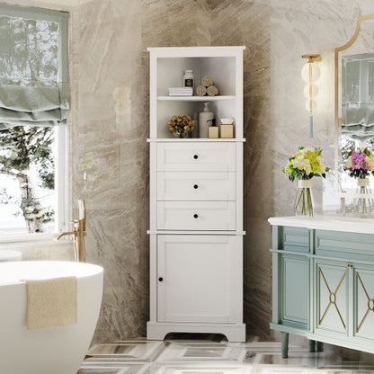 White 68.9-Inch Corner Cabinet with 3 Drawers | Viva