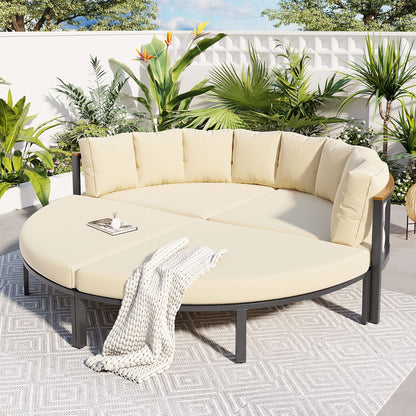 Beige 4-Piece Outdoor Courtyard Conversation Set | Viva Metro