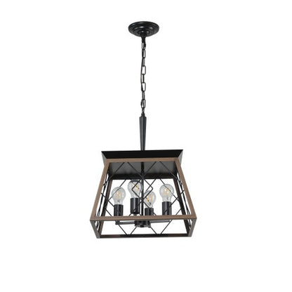Viva Elite Farmhouse Chandelier - 4-Light Vintage Pendant with Walnut & Black Finish
