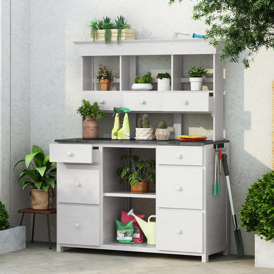 Video Provided  TOPMAX Garden Potting Bench Table, Rustic And Sleek Design With Multiple Drawers An