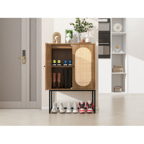 Natural Rattan Cabinet with Built-in Adjustable Shelves – Timeless Elegance for Your Home