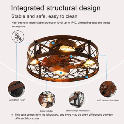 Viva Elite Farmhouse Cage Ceiling Fan with Light - 20" Black Semi-Flush with Remote