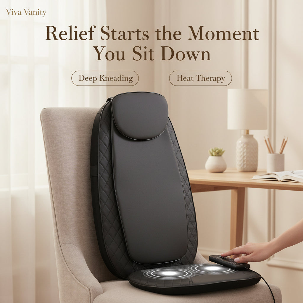 Massage chair pad with remote control on a white background