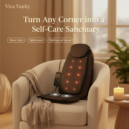 Massage chair pad with remote control on a white background
