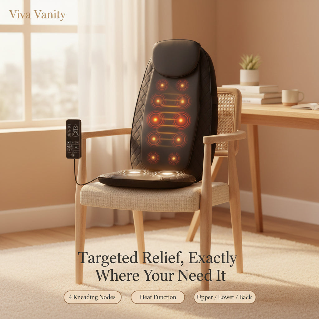 Massage chair pad with remote control on a white background