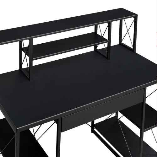 Viva Noir Éclat Collection: Viva Noir Éclat Black Office Desk with Shelving & Hutch