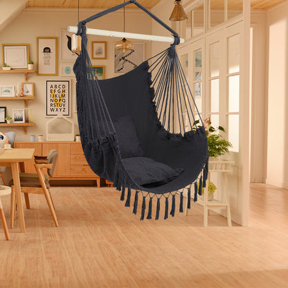 Gray Hanging Chair with Fringe Cushion | Viva Zephyr