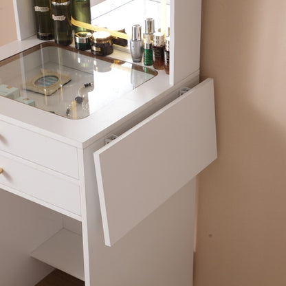 Illuminated Elegance: White Vanity Desk with Lighted Mirror & Ample Storage