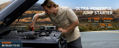 2500A Battery Jump Starter & 150PSI Air Compressor | Portable Emergency Power for Gas & Diesel Engines