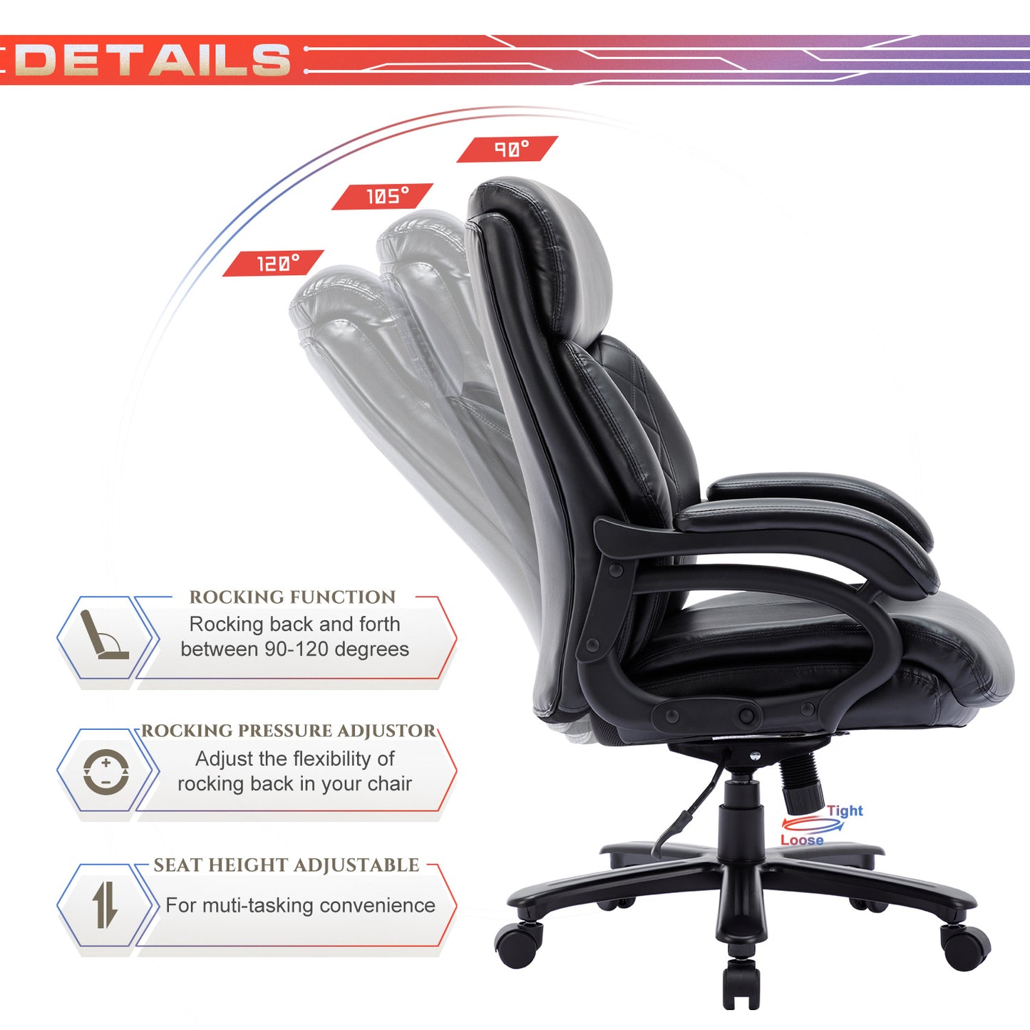 Tall Office Chair, 400 Pound Heavy-duty Administrative Desk And Chair