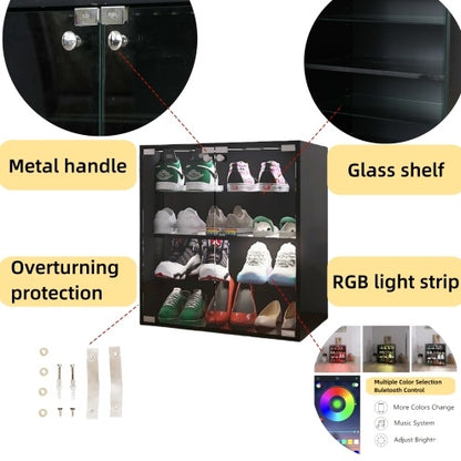 Modern 4-Layer Black Shoe Cabinet with LED Lights & Bluetooth Control | Smart Shoe Storage