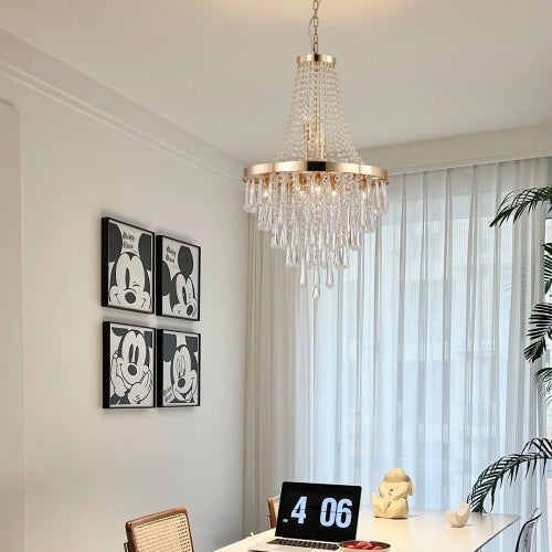Golden Crystal Chandelier - Luxurious 5-Tier Modern Lighting for Elegant Interiors