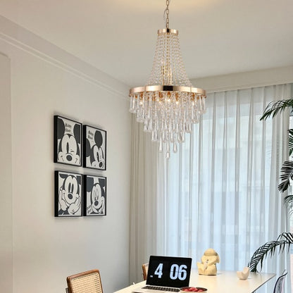Golden Crystal Chandelier - Luxurious 5-Tier Modern Lighting for Elegant Interiors