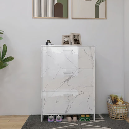 Viva Aria High-Gloss White Marble 3-Door Shoe Cabinet