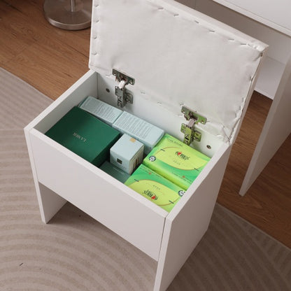 Illuminated Elegance: White Vanity Desk with Lighted Mirror & Ample Storage