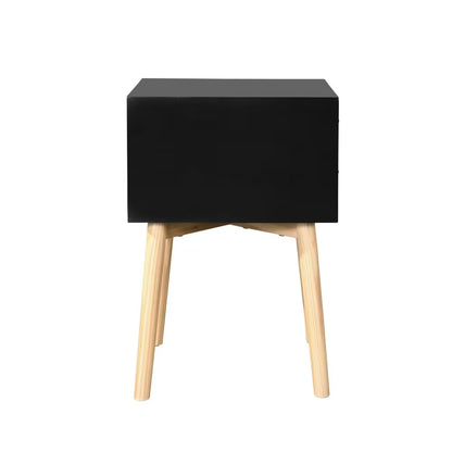 Viva Nocturne Elite Mid-Century Bedside Table – Premium 2-Drawer Rubber Wood Legs
