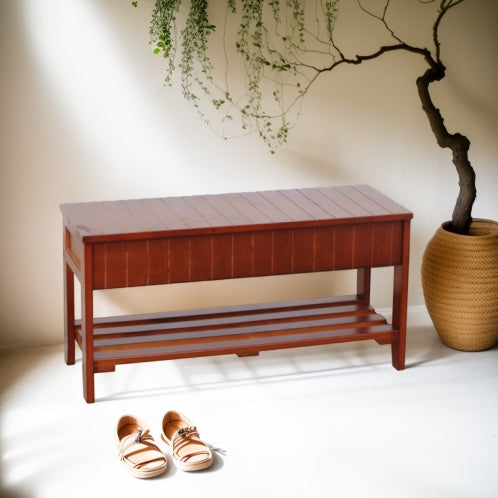 Quality Solid Wood Shoe Bench With Storage, Cherry