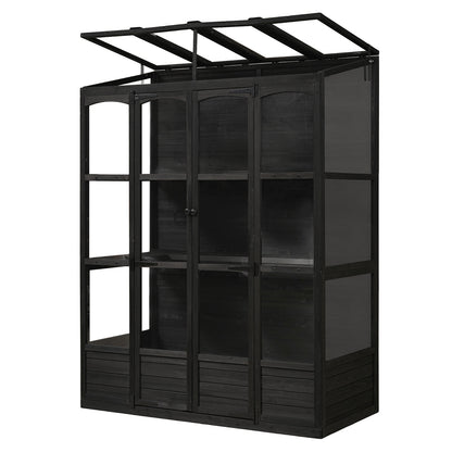 78-in Wooden Greenhouse with 4 Skylights & Folding Shelves | Viva